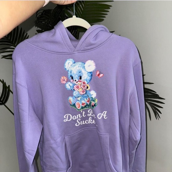 Tops - Purple Hoodie with Bear Graphic